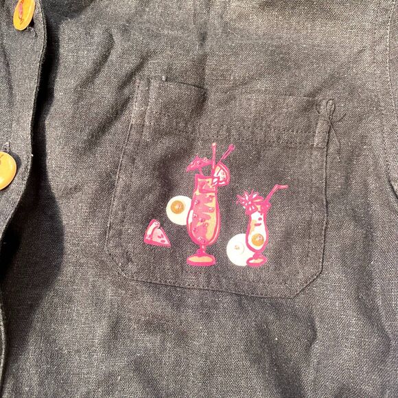 Vintage linen blend black and pink cocktail button down - Picture 2 of 5